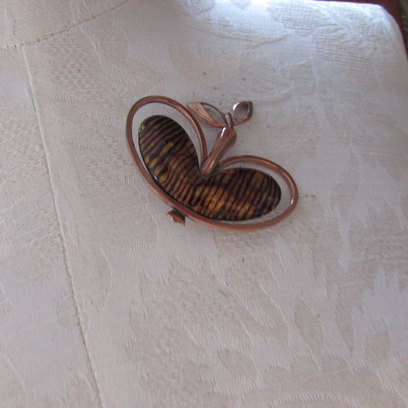 SALE Vintage Renoir Matisse Brooch Apple Shape Copper Tone - Picture 5 of 7